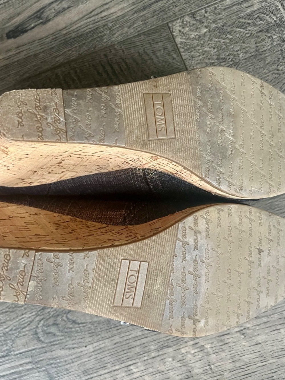 2 pair Tom’s wedge heels denim metallic copper and animal print EUC size 8 - Picture 7 of 13